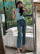 Lunivop Women’s Straight Distressed Blue Ankle-Length Jeans Spring Summer New Street Style Pants